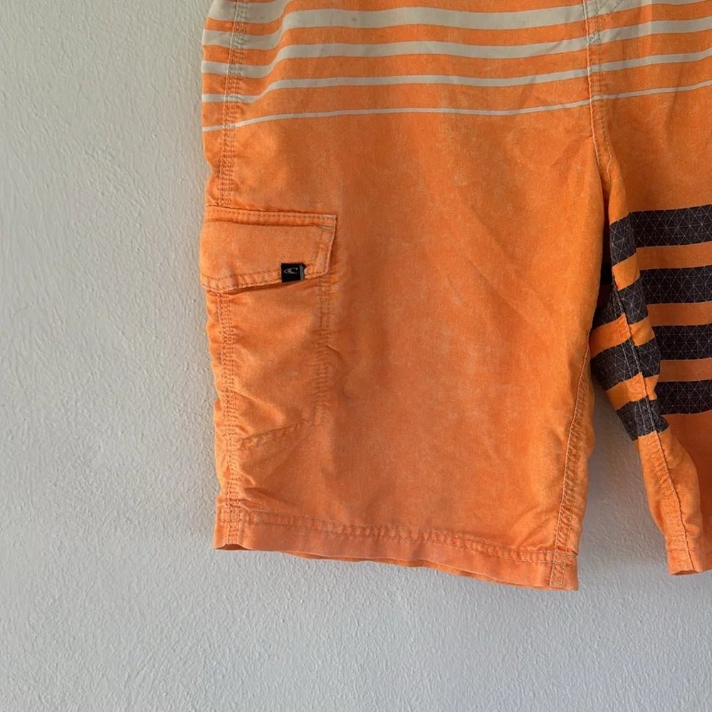 O’NEILL men’s orange stripe tie waist board shorts size 34